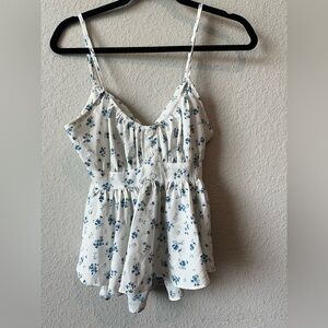 New Joslyn Mineth Sz S Floral with Open Back Print White and Blue Women's Top